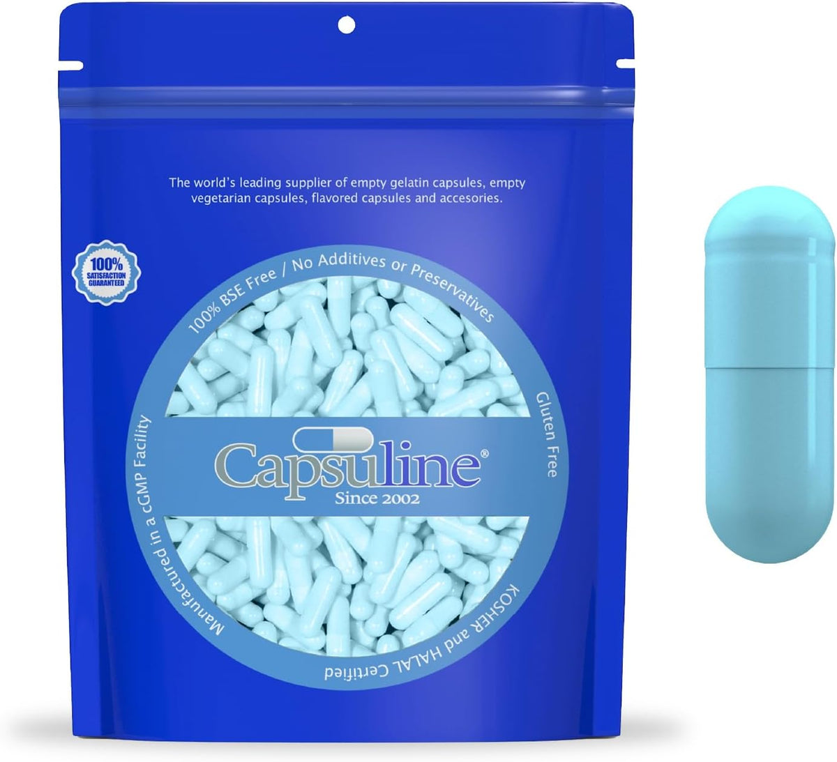 Capsuline Coloured Size 0 Empty Vegan Capsules – 1000 Count – Aqua Blue - görsel 1