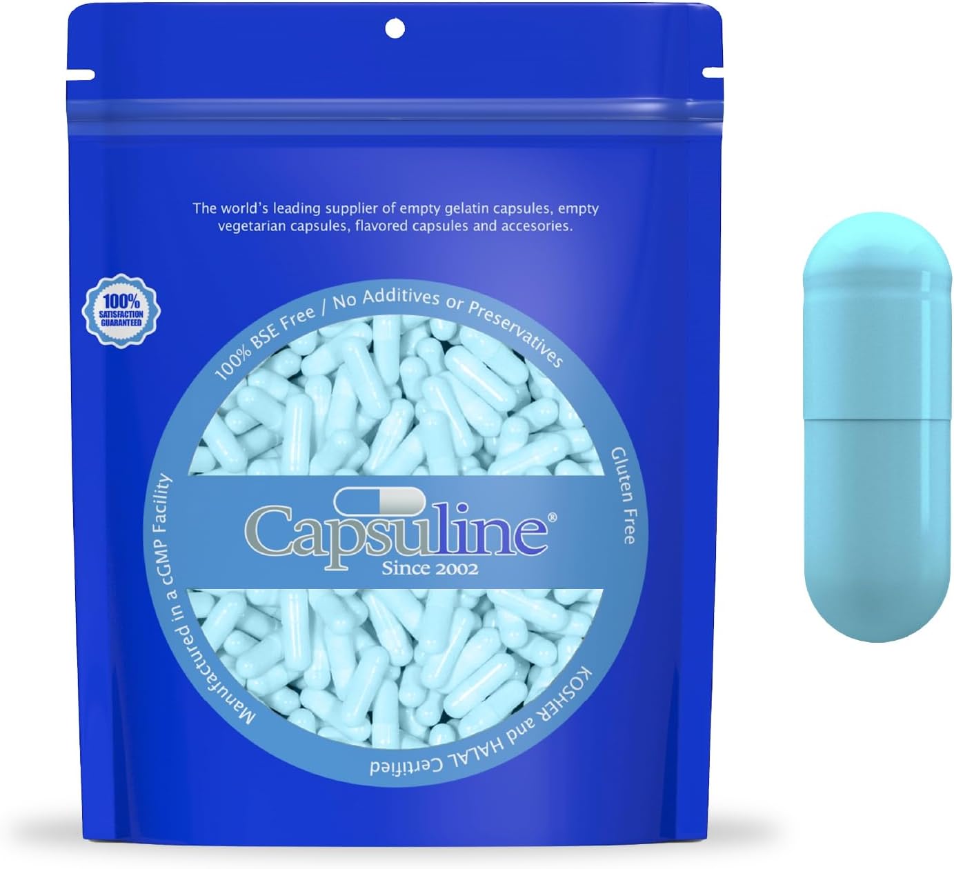 Capsuline Coloured Size 0 Empty Vegan Capsules – 1000 Count – Aqua Blue - görsel 1