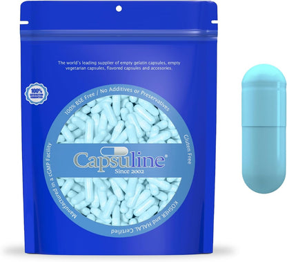 Capsuline Coloured Size 0 Empty Vegan Capsules – 1000 Count – Aqua Blue