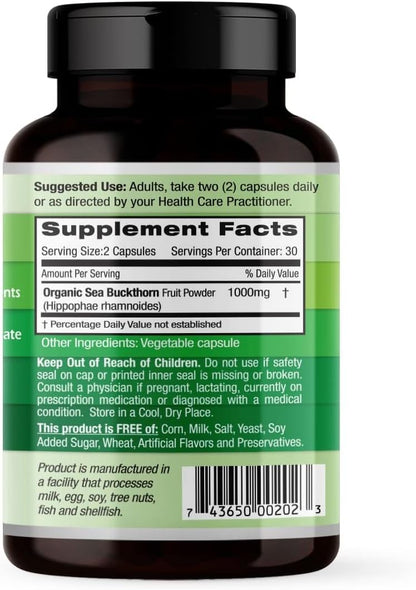 EMERALD LABS Sea Buckthorn - Food Supplement with Vitamins C, E & Omega 7 - 60 Vegetable Capsules