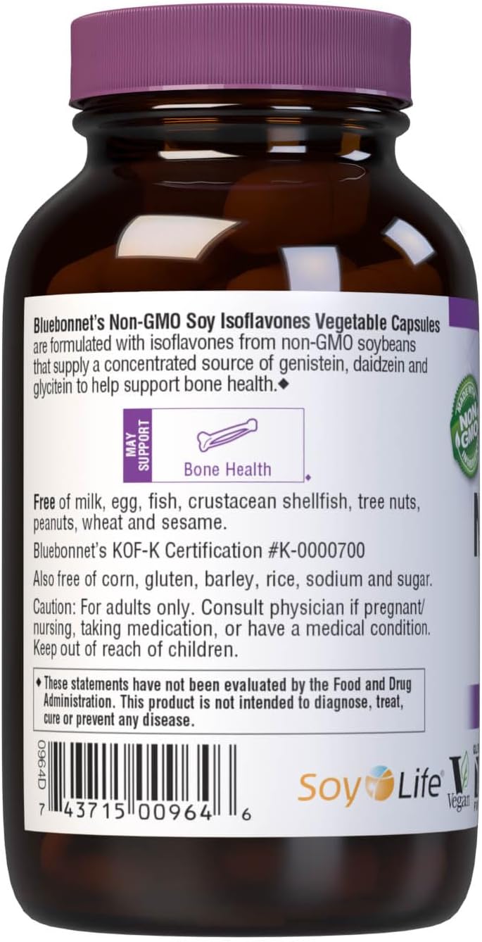 Bluebonnet Nutrition Non-GMO Soy Isoflavones, Phytoestrogen-Rich Supplement, Vegan, Kosher, Gluten-Free, 60 Vegetable Capsules - görsel 3