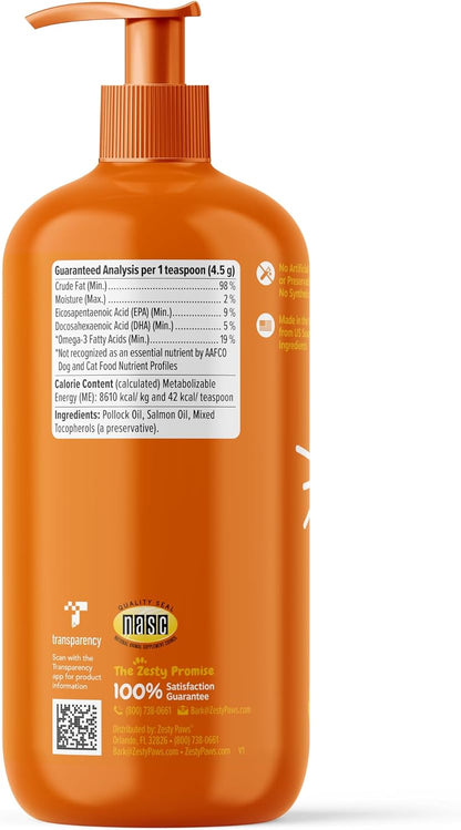 Zesty Paws Wild Alaskan Omega-3 Blend Pollock & Salmon Oil for Dogs and Cats (907 ml)