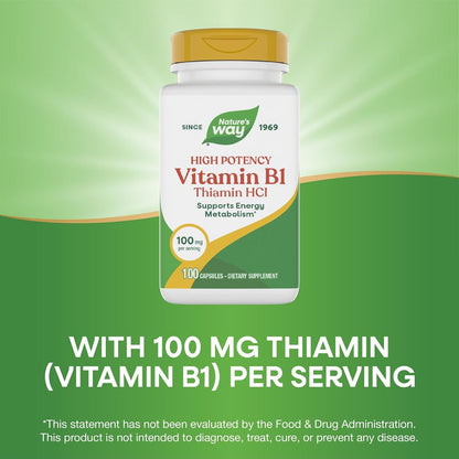 Nature's Way Vitamin B1, 100 mg Thiamine HCl, 100 Capsules