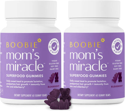 Boobie Bears Lactation Support Gummies | Breastfeeding Supplement with Zinc & Elderberry, 60 Gummies