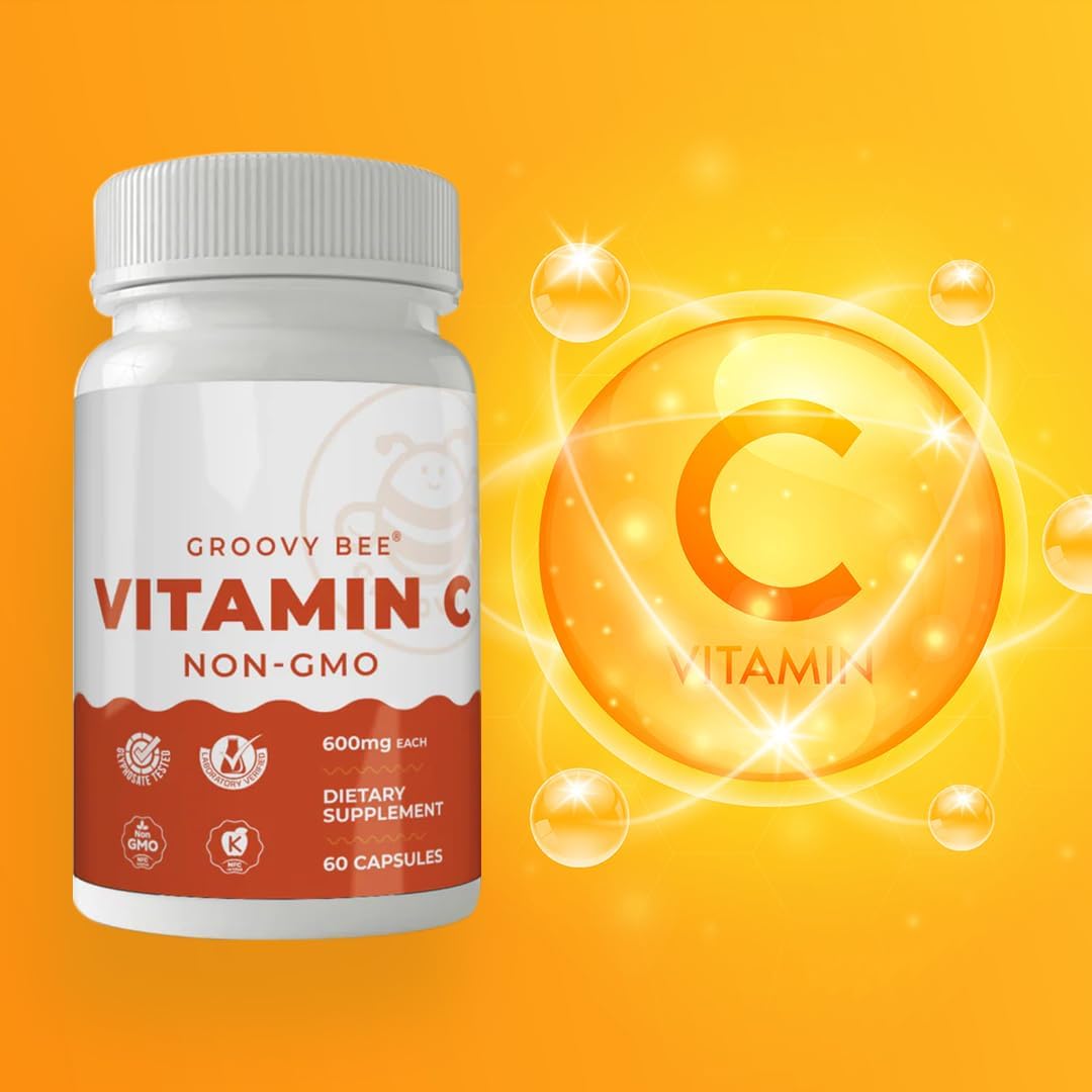 GROOVY BEE Non-GMO Vitamin C (600 mg, 60 Capsules) - görsel 5