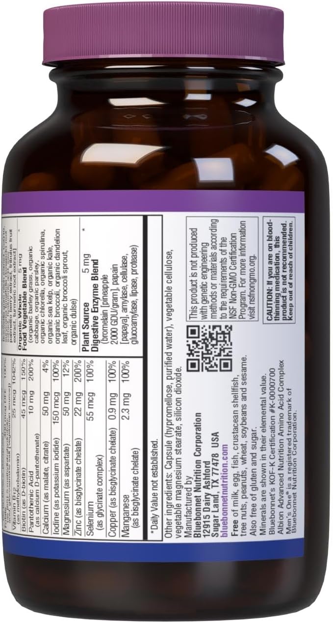 Bluebonnet Nutrition Men's ONE 40+ Whole Food-Based Multivitamin, 60 Vegetable Capsules - görsel 3