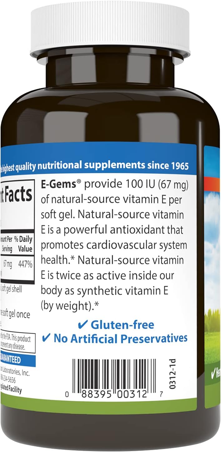 Carlson E-Gems, 100 IU, 250 Soft Gel Capsules - görsel 3