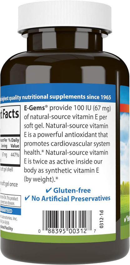 Carlson E-Gems, 100 IU, 250 Soft Gel Capsules