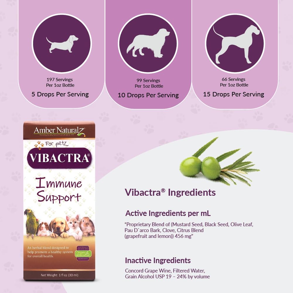 Amber NaturalZ Vibactra Immune Support Herbal Supplement for Pets - 1 oz - görsel 4