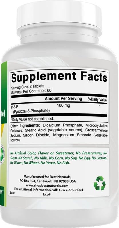 Best Naturals P5P Vitamin B6 (Pyridoxal 5-Phosphate) 100 mg – 120 Tablets