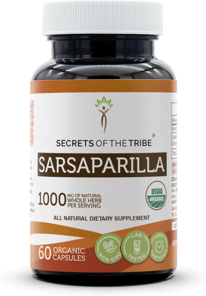 Secrets of the Tribe Sarsaparilla Organic - Vegetarian Capsules with Certified Organic Sarsaparilla (Hemidesmus indicus) Dried Root, 120 Capsules