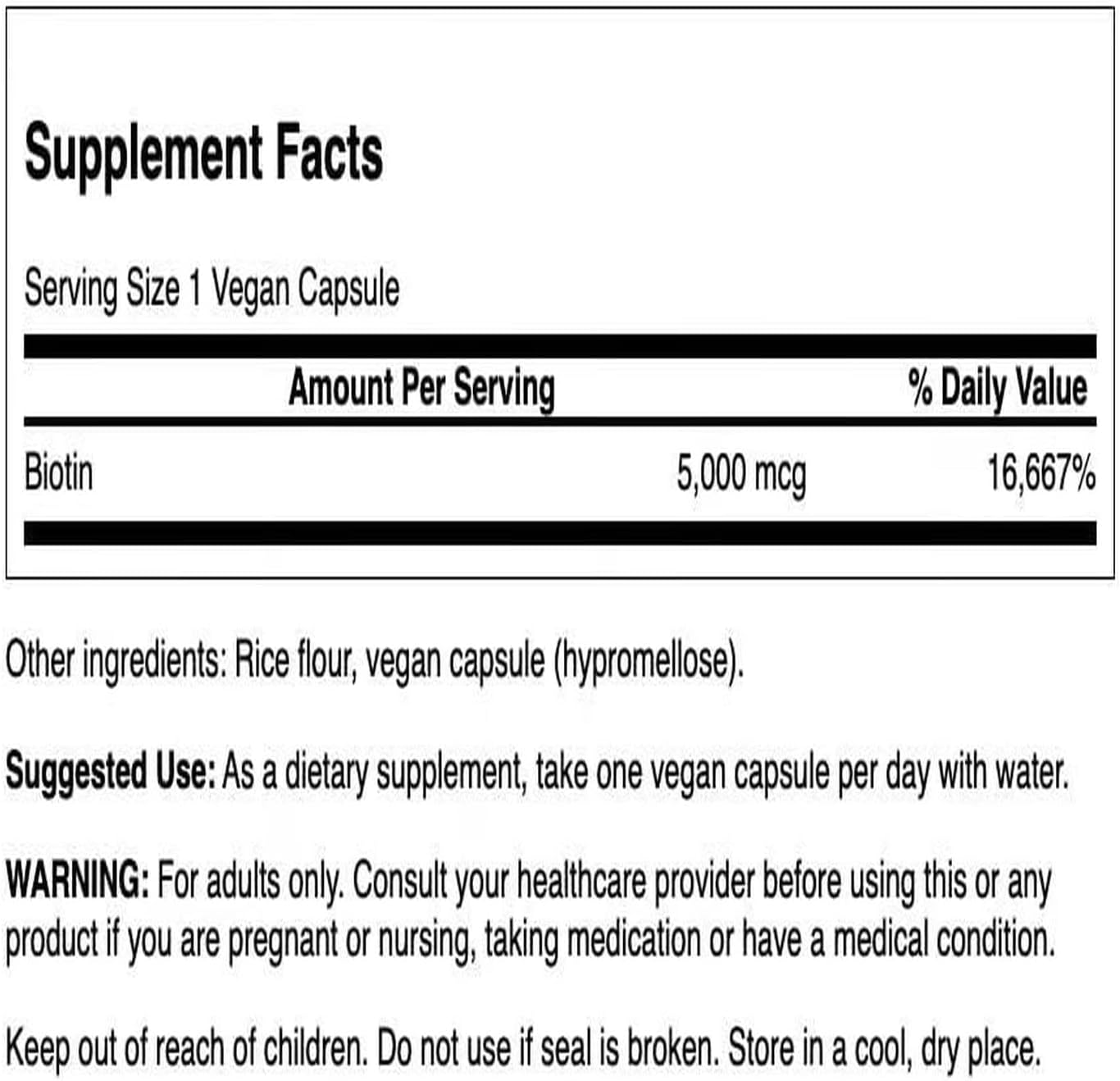 Swanson Biotin (Vitamin B7) 5000 mcg, 100 Capsules - görsel 2