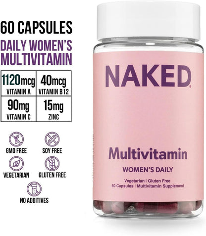 NAKED Nutrition Women's Multi - Daily Multivitamin with Iron & Super Greens, 60 Capsules
