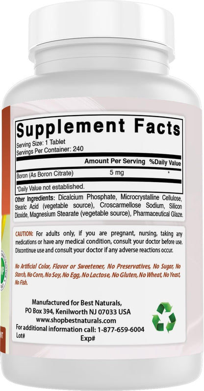 Best Naturals Boron Supplement 5 mg, 240 Tablets