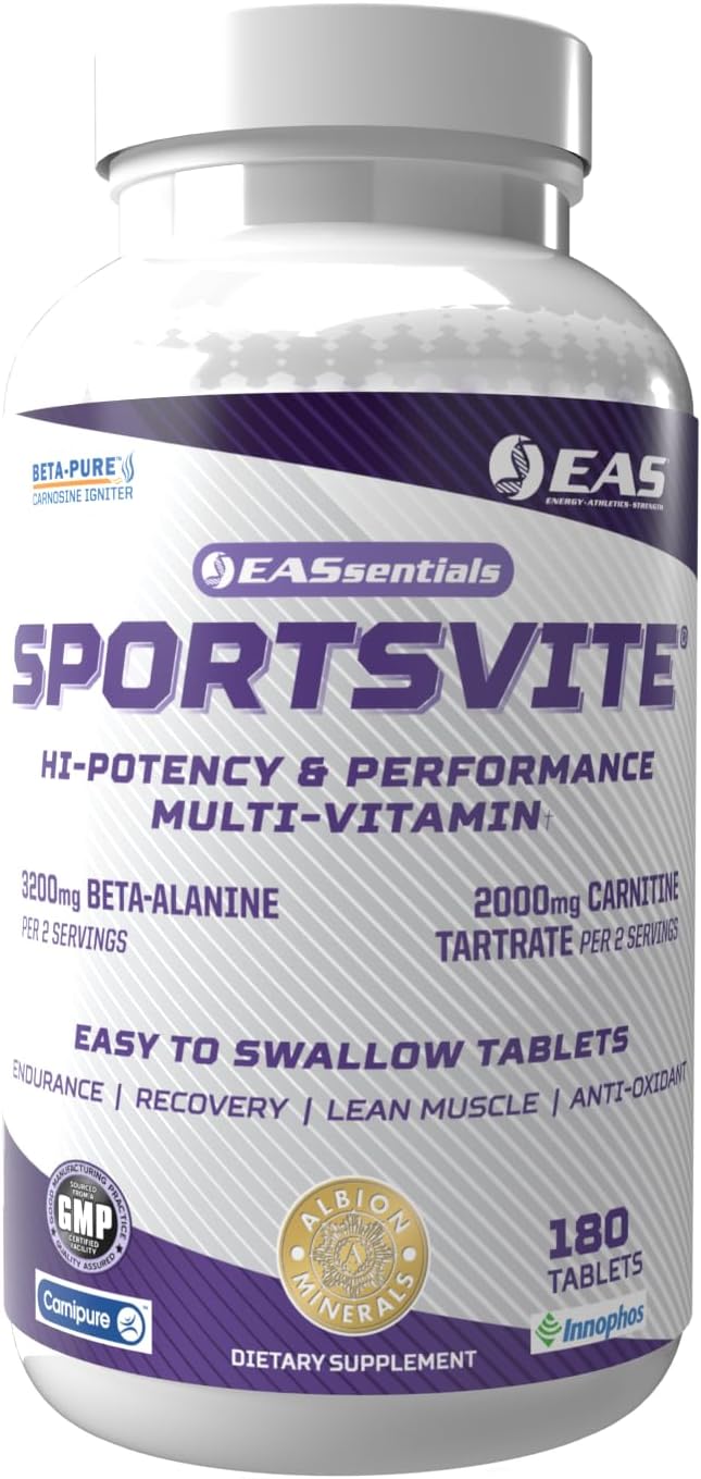 EAS SportsVite High Potency Multivitamin for Athletes | Vitamin & Mineral Nutrient Blend | 2300mg Beta Alanine, 2000mg Carnitine Tartrate | 180 Tablets - görsel 1