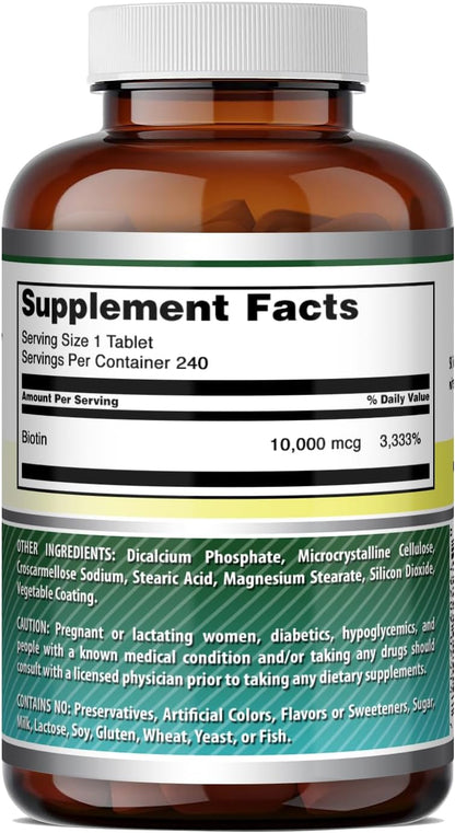 Amazing Formulae Biotin (Vitamin B7) Supplement - 10,000 mcg, 240 Tablets