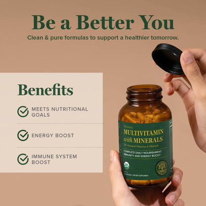 Global Healing Centre USDA Organic Multivitamin for Women & Men - Vitamins A, C, D & More - Complete Daily Multi Vitamin Nourishment (120 Capsules)