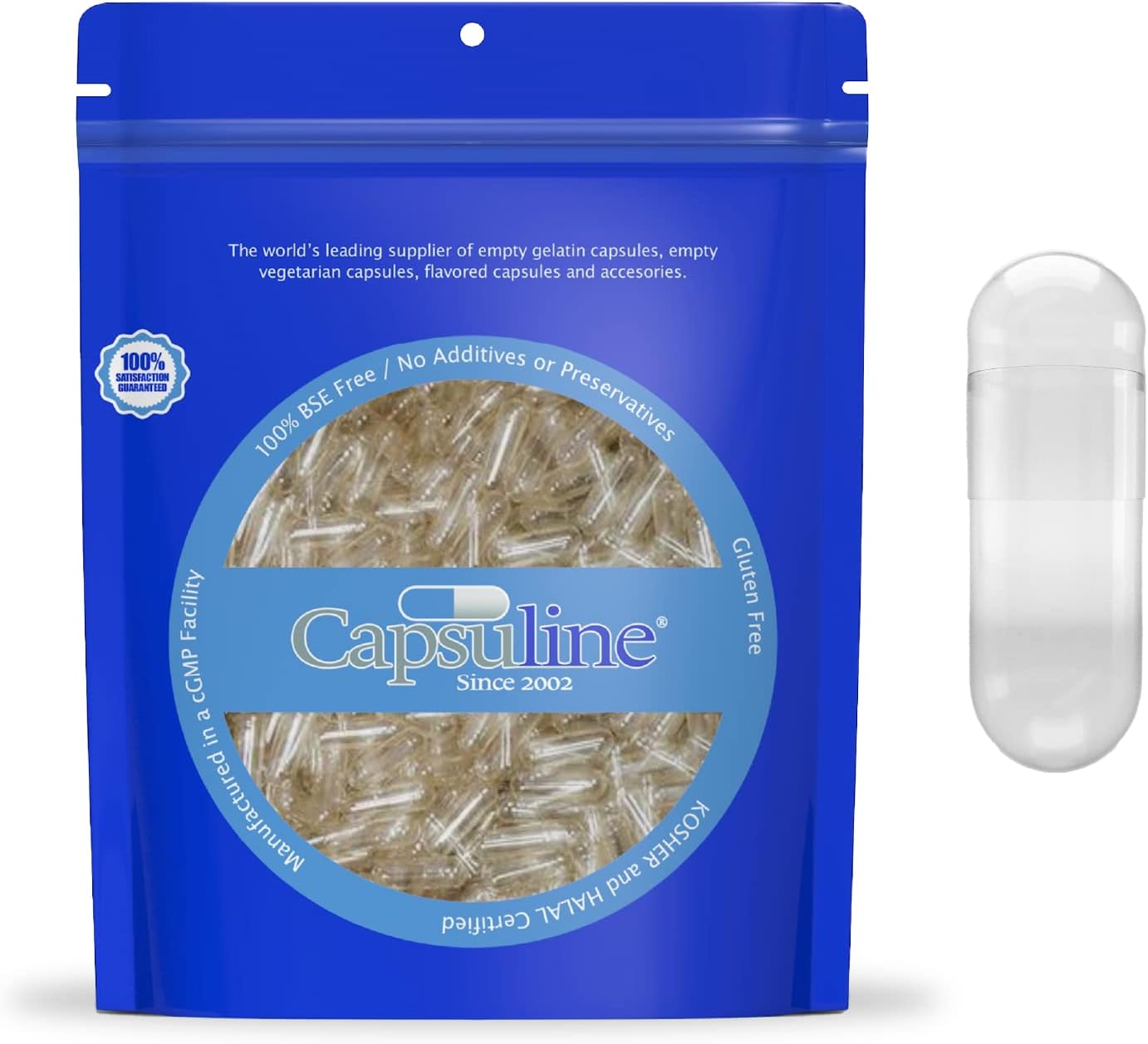 Capsuline Size 0 - Clear Empty Gelatine Capsules - 25000 Count - DIY Pure Bovine Pill Capsule Filling - Empty Caps - Kosher, Gluten-free and Halal Certified - Non-GMO Certified (Clear) - görsel 1