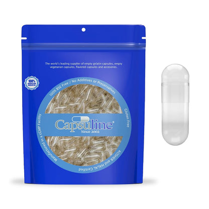 Clear Size 00 Empty Gelatine Capsules by Capsuline – 1000 Count