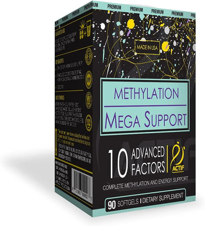 ACTIF Methylation Mega Support with 10 Advanced Factors and Organic Folate – 100% Natural, Non-GMO, 90 Capsules