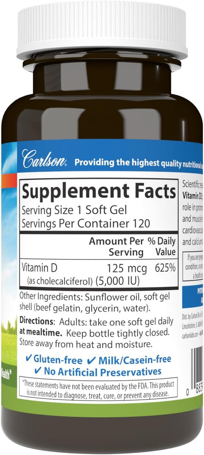 Carlson Vitamin D3 5000 IU (125 µg) - 120 Softgels
