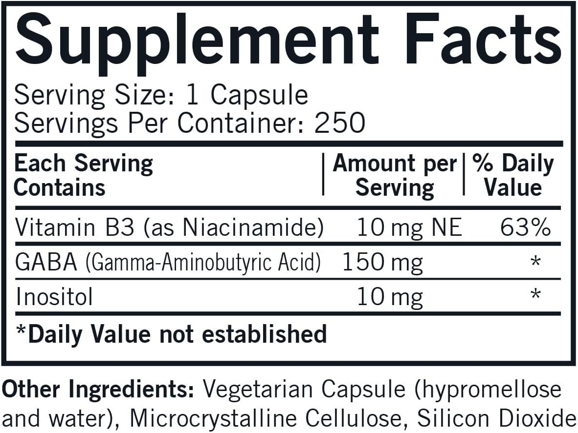 Kirkman GABA 150 mg with Niacinamide and Inositol - Hypoallergenic, 250 Capsules - görsel 2