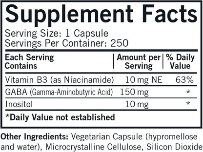 Kirkman GABA 150 mg with Niacinamide and Inositol - Hypoallergenic, 250 Capsules