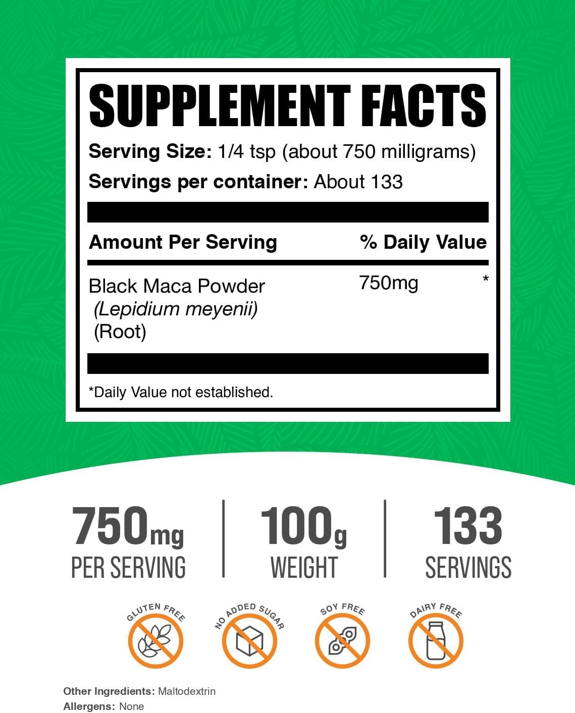 Black Maca Powder - 750mg per Serving, 100g - görsel 2