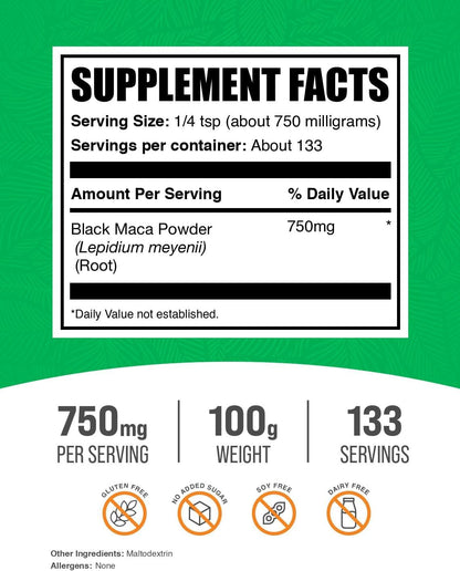 Black Maca Powder - 750mg per Serving, 100g