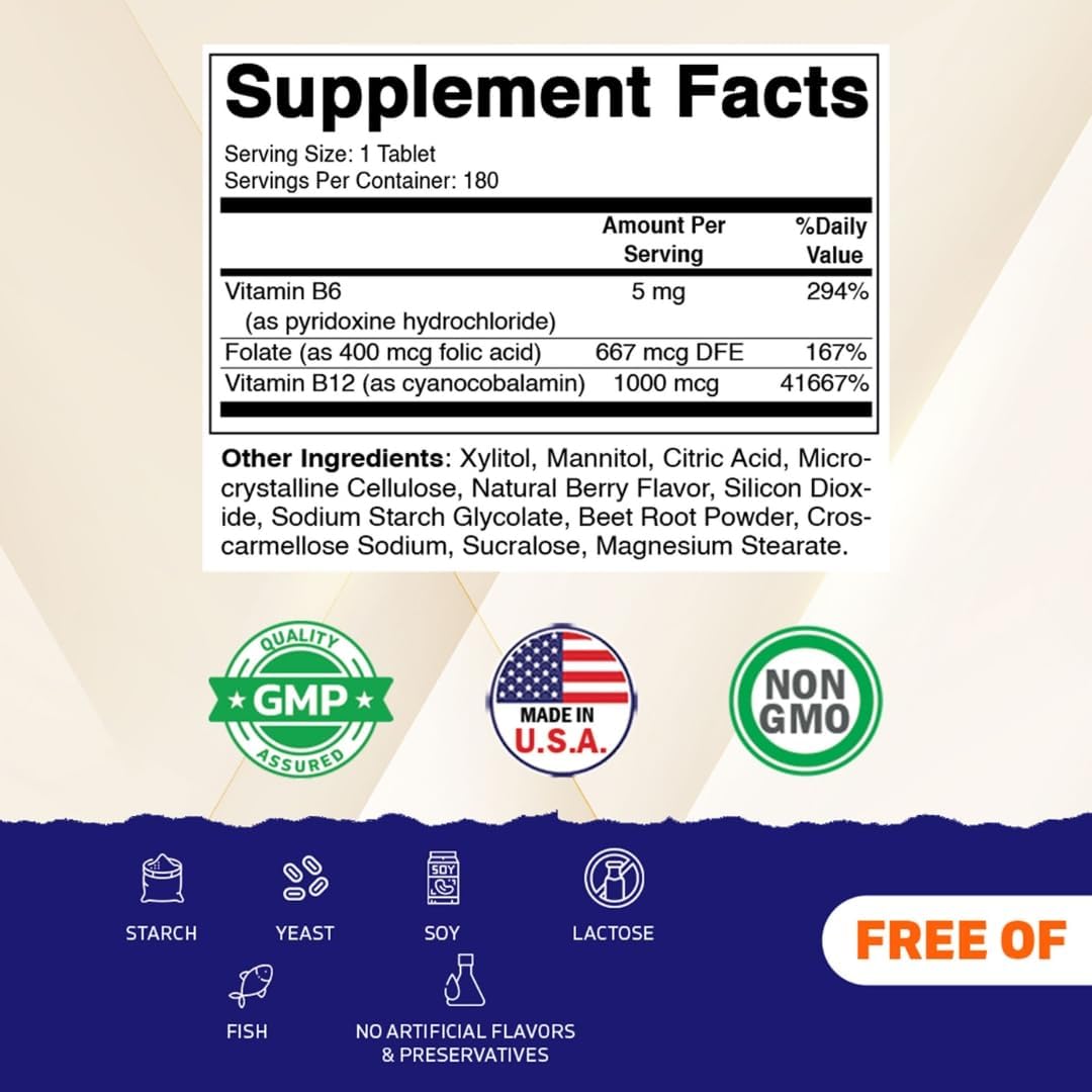 Vitamatic Folic Acid, Vitamin B12 & B6 - 180 Fast Dissolve Tablets - görsel 2