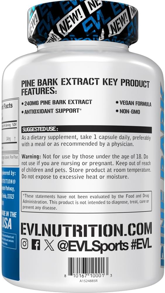Evlution Nutrition Pine Bark Extract – Antioxidant Support – 240 mg Pine Bark Extract Per Capsule – 95% Proanthocyanidins – Vegan & Non-GMO – Dietary Supplement – 90 Servings – 90 Veggie Capsules - görsel 3