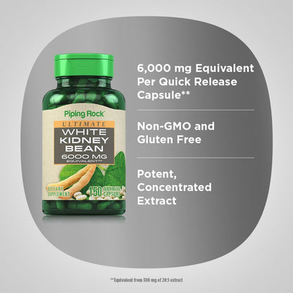 Piping Rock White Kidney Bean Extract | 150 Capsules | Non-GMO & Gluten-Free Supplement