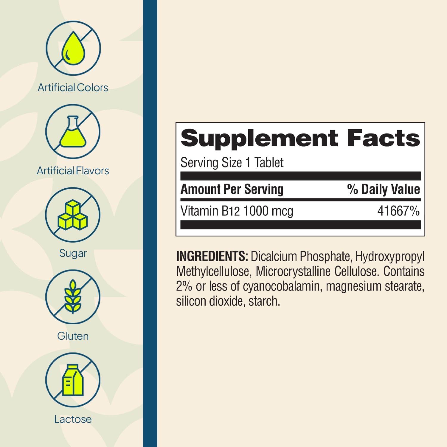 Nature's Wonder Vitamin B12 1000 mcg Timed Release Tablets for Energy Metabolism, Supports Normal Nervous System and Psychological Function, 150 Day Supply, 150 Tablets - görsel 5
