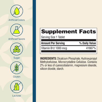 Nature's Wonder Vitamin B12 1000 mcg Timed Release Tablets for Energy Metabolism, Supports Normal Nervous System and Psychological Function, 150 Day Supply, 150 Tablets
