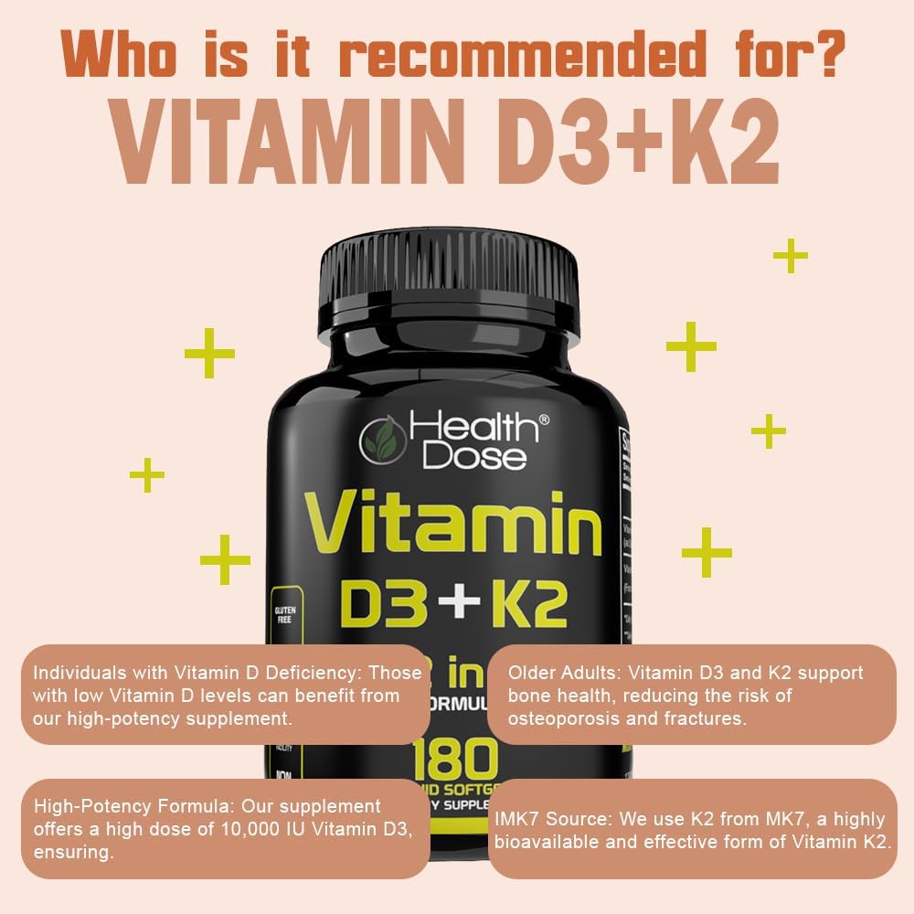 Health Dose Vitamin D3 10,000 IU + K2 (MK7) Food Supplement, 180 Softgels - görsel 7