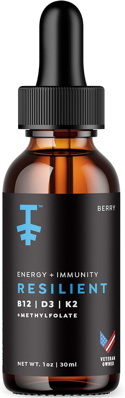 PROTEKT Resilient Vitamin D3 K2 B12 Drops | Liquid Supplement with Methylfolate, Natural Berry, 30 ml