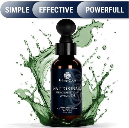 Prime Code Nattokinase & Serratiopeptidase Liquid Drops with Vitamin D3, Non-GMO, Gluten-free