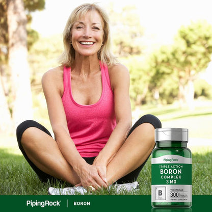 Piping Rock Boron Supplement for Men and Women | 3mg | 300 Tablets | Triple Complex | as Glycinate, Aspartate, Citrate | Vegetarian, Non-GMO, Gluten-free