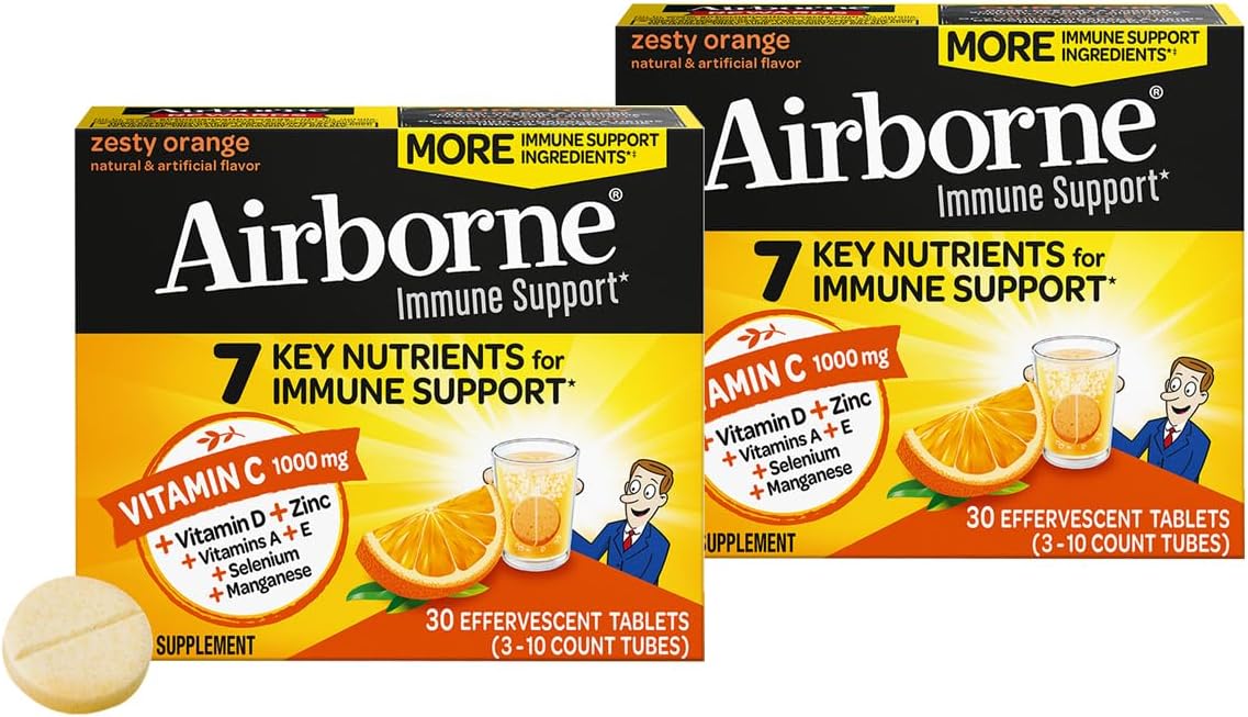 Airborne 750mg Vitamin C Immune Support Supplement Gummies for Adults, Zesty Orange Flavour, Gluten-Free Crafted Blend with Powerful Antioxidants Vitamins A C & E, 63 Gummies (2 Pack) - görsel 7