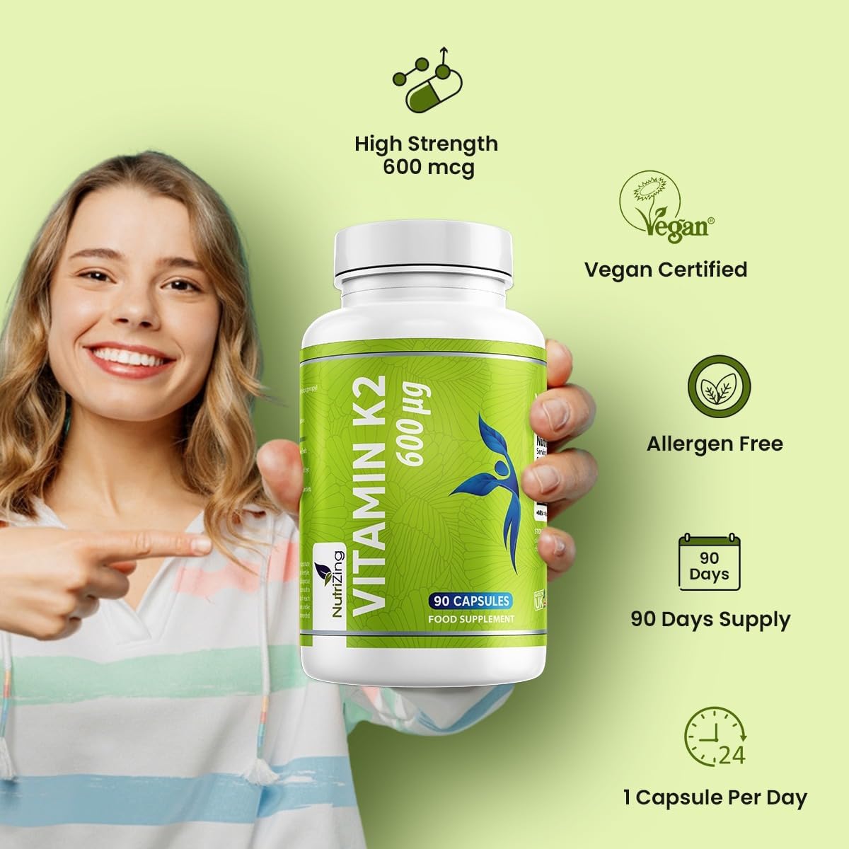 NutriZing K2 Vitamin Supplement MK7-600 µg – 90 Capsules - görsel 2