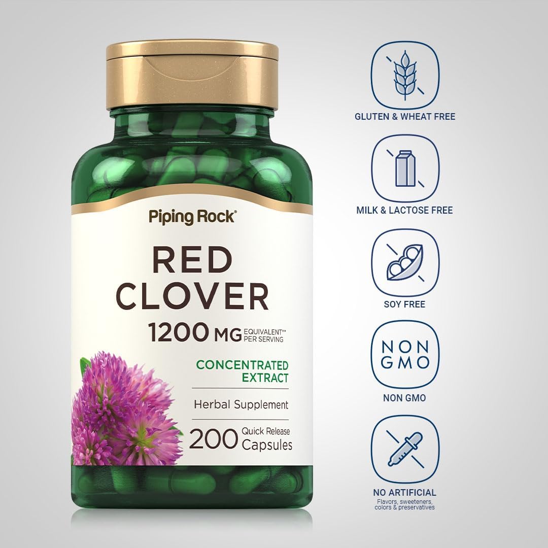 Piping Rock Red Clover Supplement | 200 Capsules | Herbal Blossom Extract | for Women and Men | Non-GM, Gluten-free - görsel 3