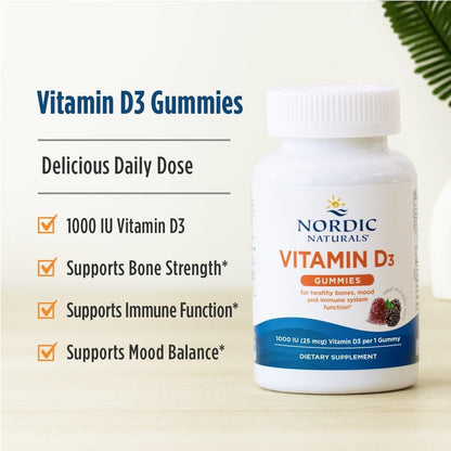Nordic Naturals Vitamin D3 Gummies, Wild Berry - 1000 IU - 60 Gummies