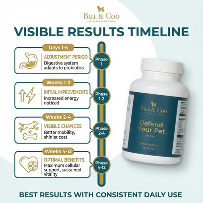 BILL & COO Defend Your Pet β-NAD Supplement for Senior Dogs – Advanced Cellular Anti-Ageing with Vitamins C, D, K2, Probiotics & Digestive Enzymes (105g)