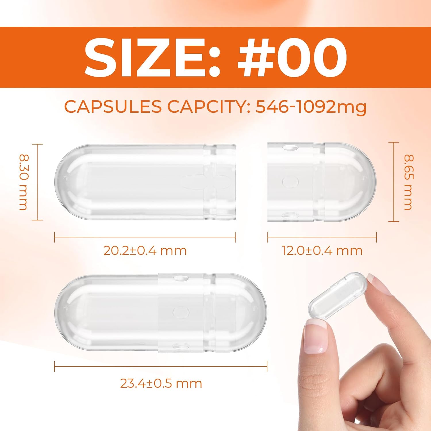 Angtai JN Gelatine Capsules Size 00 Empty Pill Capsules - 100 Count - Clear Bovine, Gluten-free, Non-GMO, Halal Certified - with 2 Filling Spoons - görsel 2