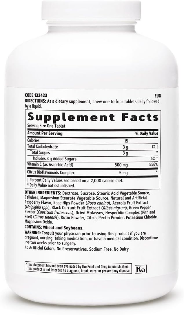 GNC Vitamin C 500mg Chewable Tablets with Citrus Bioflavonoids, Mixed Fruit Flavour - 180 Chewable Tablets - görsel 2