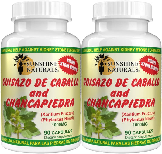 Sunshine Naturals Chanca Piedra with Guisazo de Caballo – Traditional Stone Breaker Herb – Kidney & Urinary Tract Support – 1000 mg Proprietary Blend – 90 Capsules (Pack of 2)
