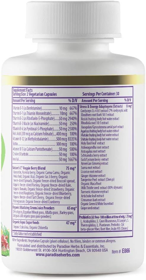 Paradise Herbs Earth's Blend B-Complex - Methylated B Vitamins with Superfoods, 60 Capsules - görsel 2