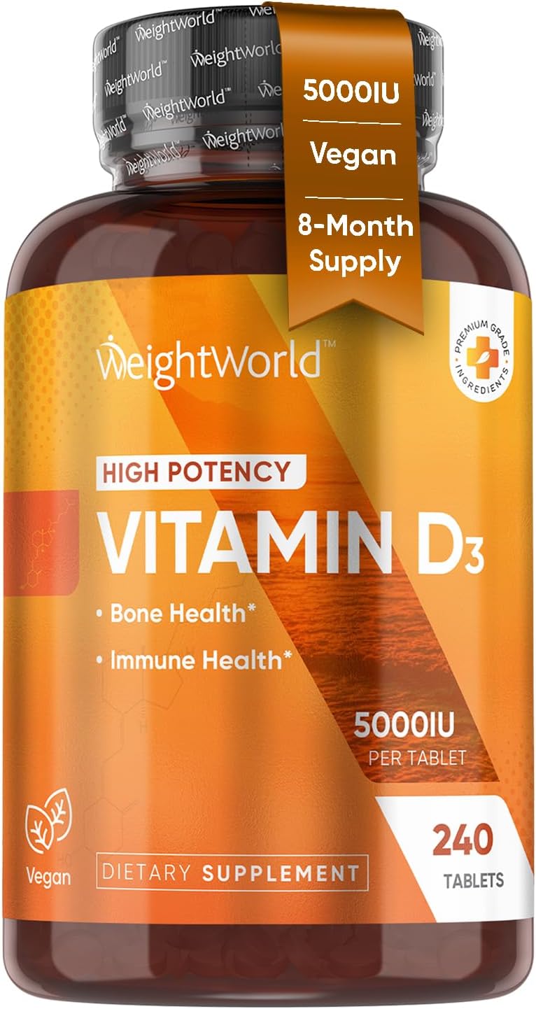WeightWorld Vegan Vitamin D3 5000 IU Tablets – 240 Tablets – Bone & Immune Health Support - görsel 1