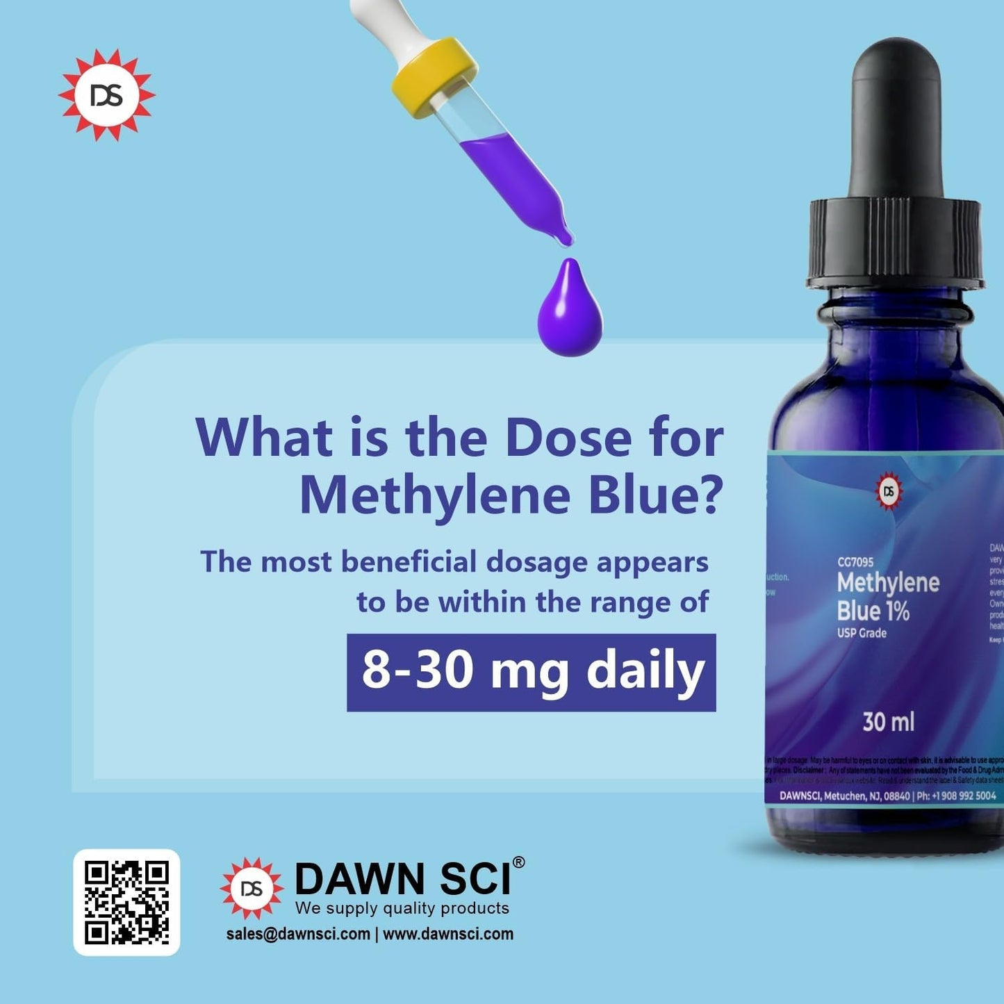 DAWNSCI Methylene Blue 1% 30 ml Glass Dropper Bottle (Pack of Two) – USP-Grade Methylthioninium Chloride Solution for Cognitive Wellness Support - görsel 3