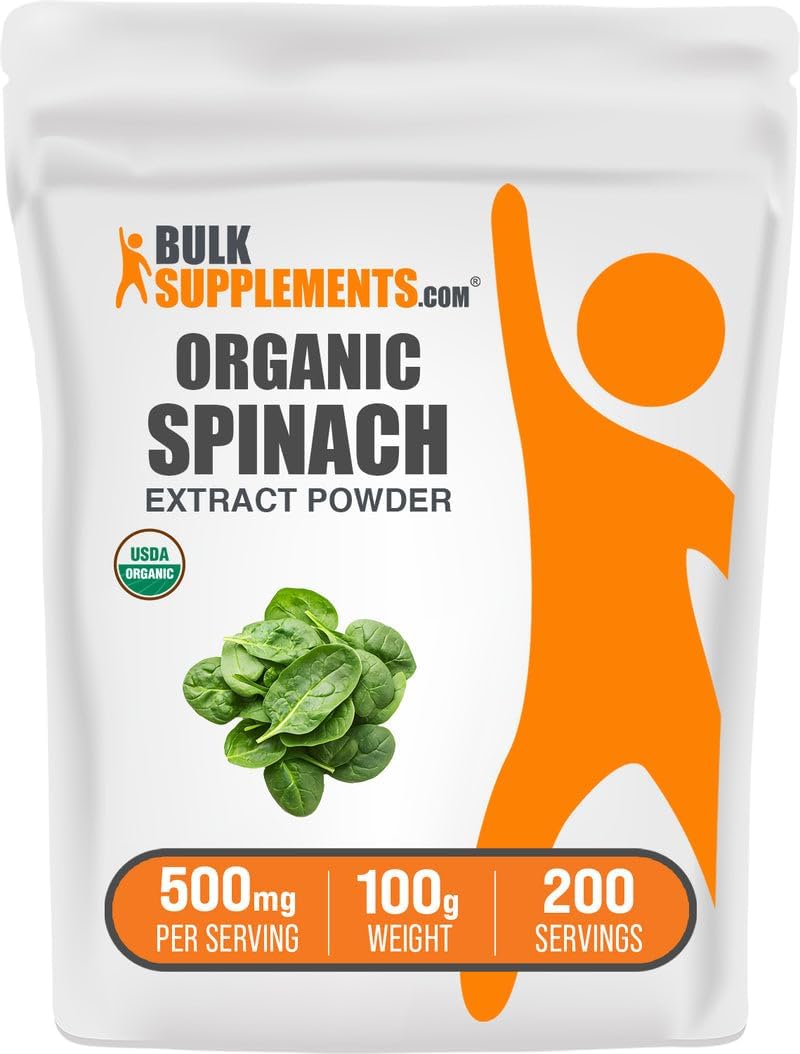 BulkSupplements.com Organic Spinach Extract Powder - 500mg per Serving, 100g - görsel 1